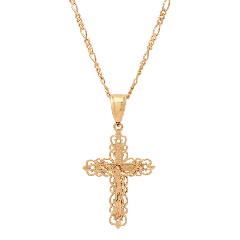 Retro topaz necklace-Yellow Gold Plated Crucifix Necklace ( 24 Inch )