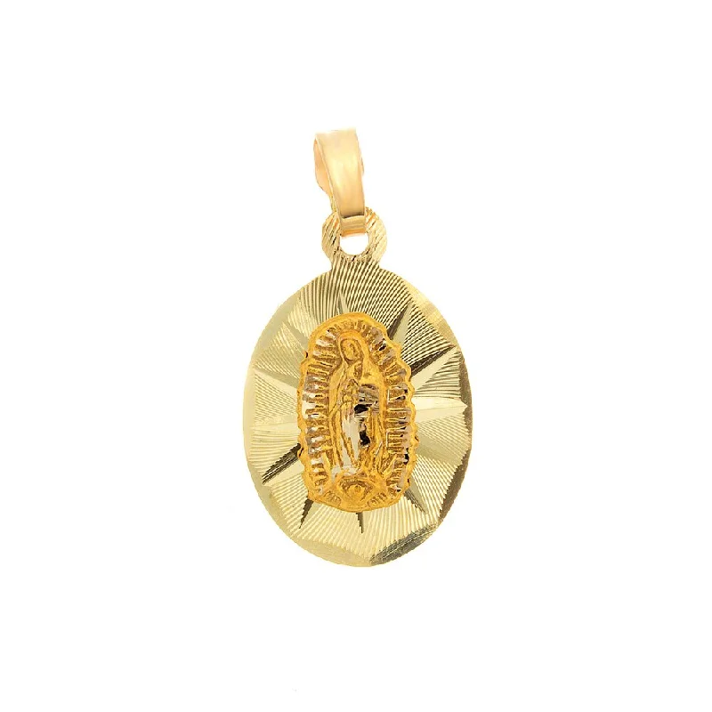 Polished steel necklace-Yellow Gold Plated Oval Our Lady of Guadalupe Figaro Necklace ( 24 Inch )