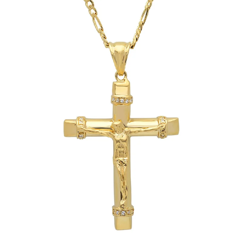 Radiant zircon necklace-Yellow Gold Plated Silver Crucifix Necklace ( 24 Inch )