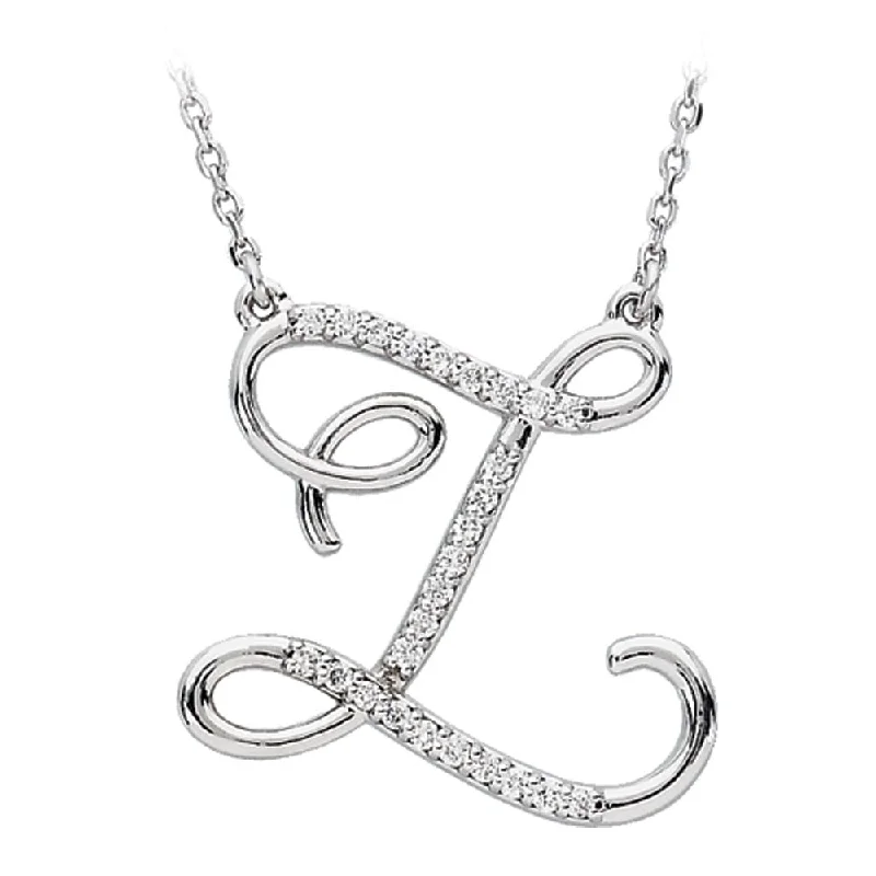 Shimmering stone necklace-1/8 Ctw Diamond 14k White Gold Medium Script Initial Z Necklace, 17in