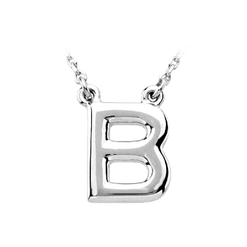 Grooved pattern necklace-14K White Gold, Kendall Collection, Block Initial B Necklace, 16 Inch