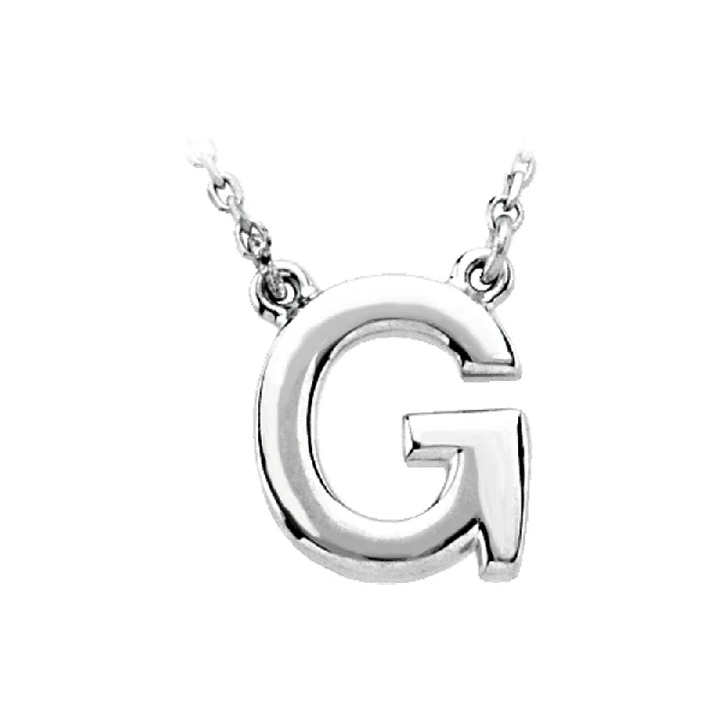 Stamped design necklace-14K White Gold, Kendall Collection, Block Initial G Necklace, 16 Inch