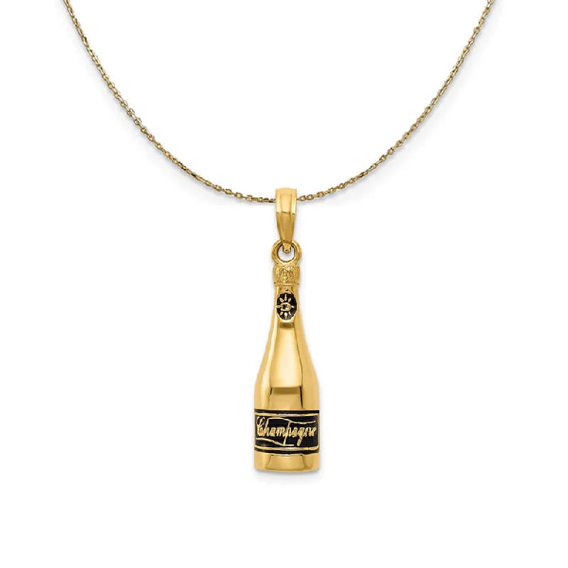 Raised-tier necklace-14k Yellow Gold 3D Enameled Champagne Bottle (7mm) Necklace