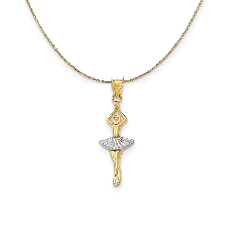 Hand-grooved necklace-14k Yellow Gold and Rhodium Moveable Dancer (33mm) Necklace