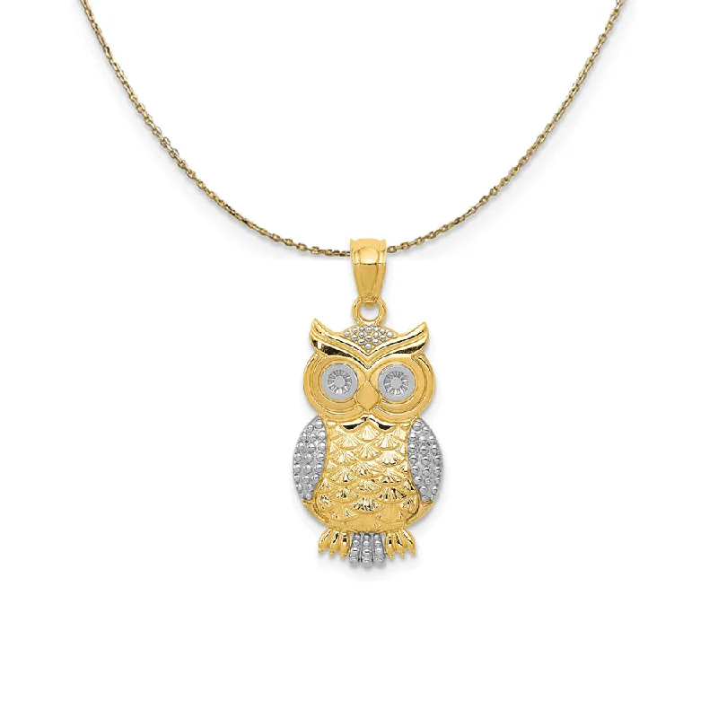 Classic emerald necklace-14k Yellow Gold and Rhodium Owl Necklace