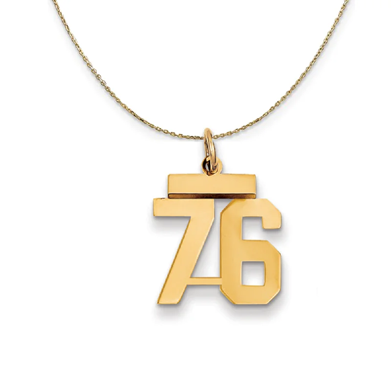 14k Yellow Gold, Athletic, Sm Polished Number 76 Necklace