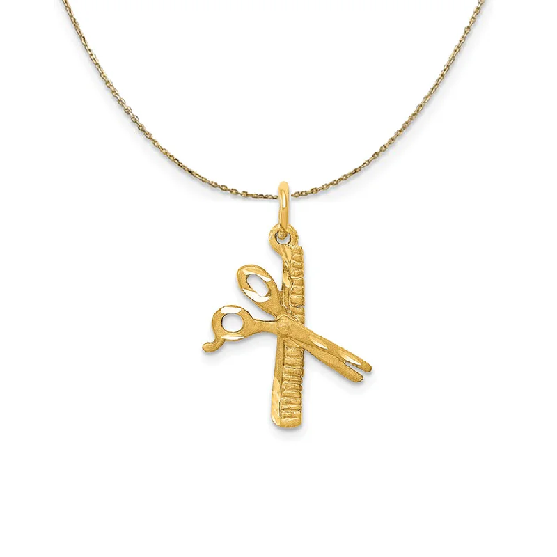 14k Yellow Gold Comb and Scissors Necklace