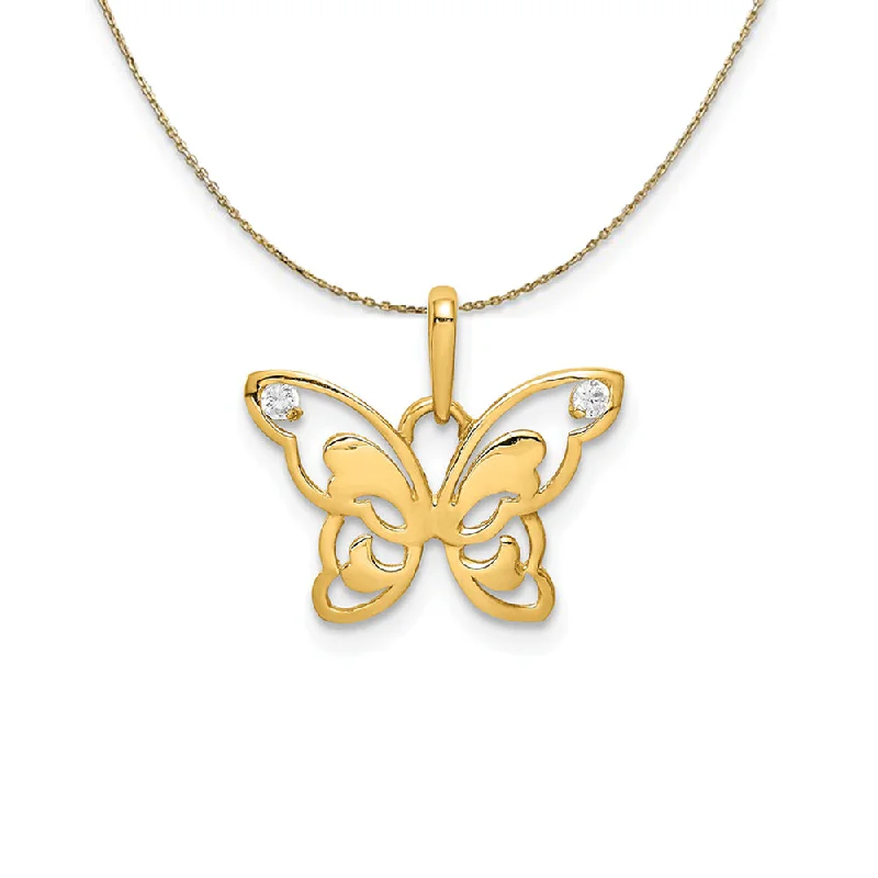 Elevated stone necklace-14k Yellow Gold & CZ Polished Butterfly Necklace