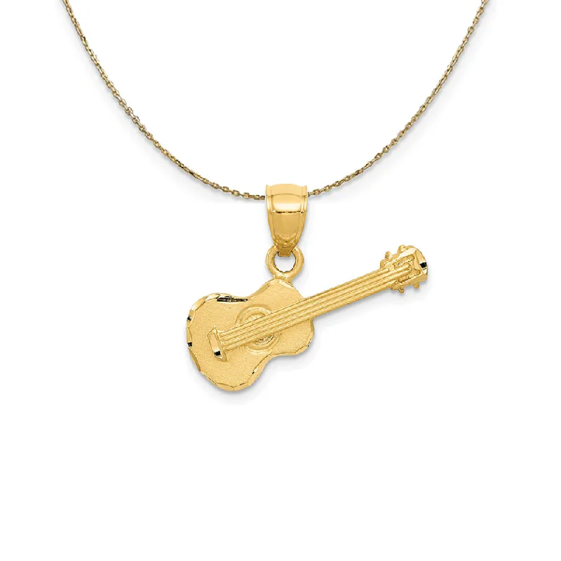 Glossy obsidian necklace-14k Yellow Gold Diamond Cut 2D Acoustic Guitar Necklace