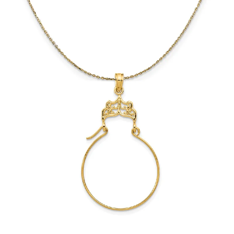 14k Yellow Gold Diamond Cut Filigree Charm Holder Necklace