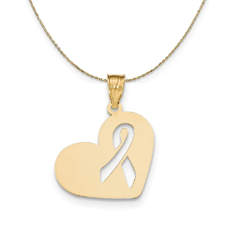 Satin titanium necklace-14k Yellow Gold Heart with Awareness (22mm) Necklace