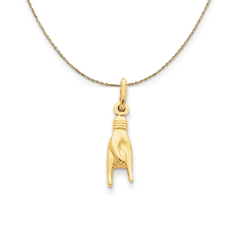 Subtle arc necklace-14k Yellow Gold Hollow 3D Rock On Hand Sign Necklace