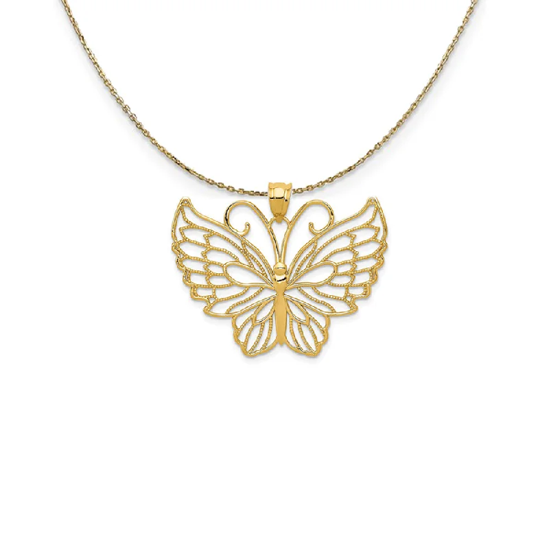 Lush emerald necklace-14k Yellow Gold Large Filigree Butterfly (35mm) Necklace