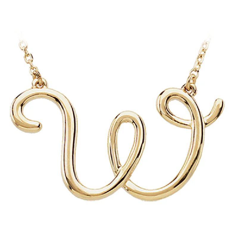 Folk grooved necklace-14k Yellow Gold, Olivia Collection, Medium Script Initial W Necklace