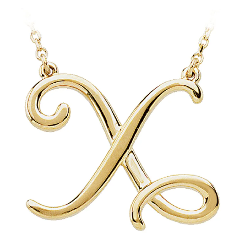 Soft curve necklace-14k Yellow Gold, Olivia Collection, Medium Script Initial X Necklace