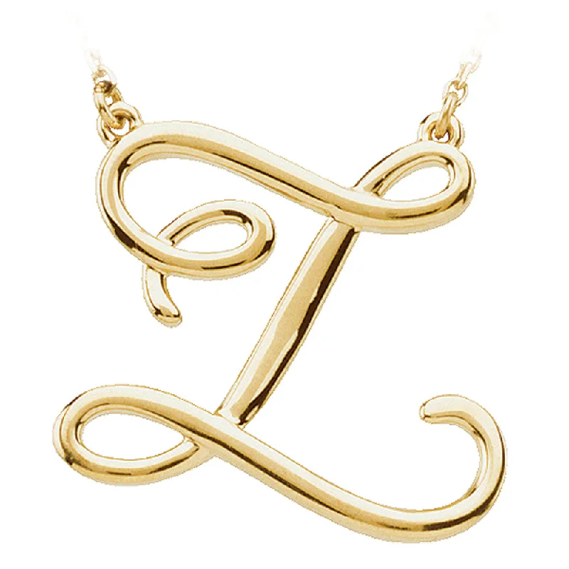 Stippled chain necklace-14k Yellow Gold, Olivia Collection, Medium Script Initial Z Necklace