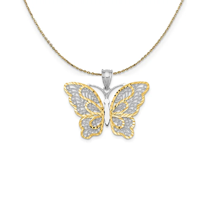 Stamped gem necklace-14k Yellow Gold & Rhodium D/C Filigree Butterfly Necklace