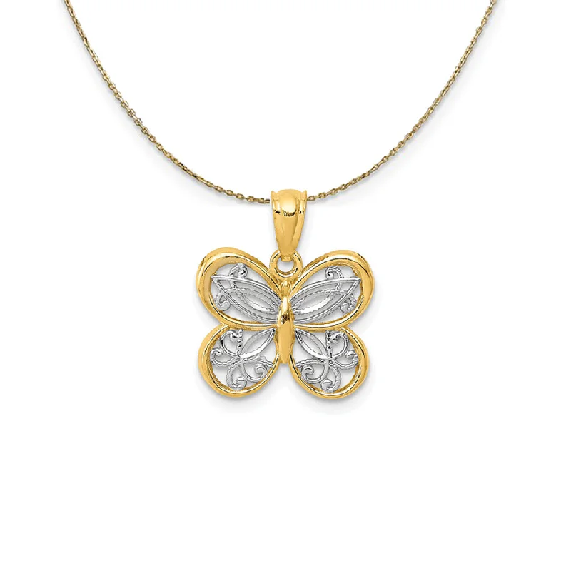 Swept gem necklace-14k Yellow Gold & Rhodium Fancy Butterfly Necklace