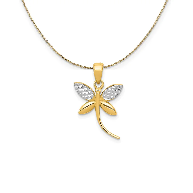 14k Yellow Gold & Rhodium Small Dragonfly Necklace