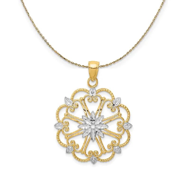 Gentle wave necklace-14k Yellow Gold & Rhodium Starburst Heart Necklace