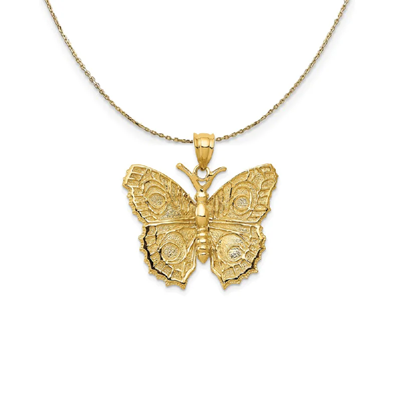 Satin titanium necklace-14k Yellow Gold Textured Butterfly (28mm) Necklace