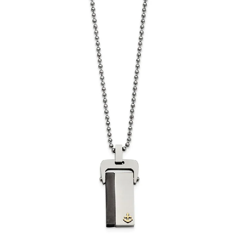 Clean cut necklace-Anchor Dog Tag 20-Inch Necklace in Black and Gold Tone Stainless Steel