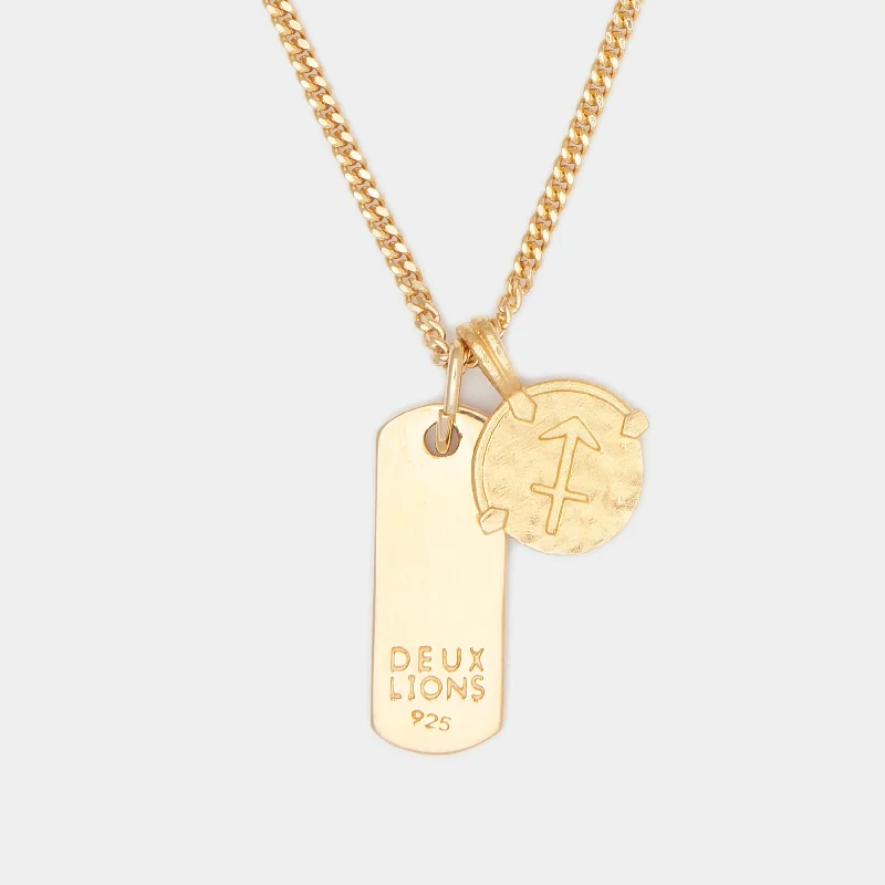 Baby Lion Tag and Zodiac Combo Necklace in Gold