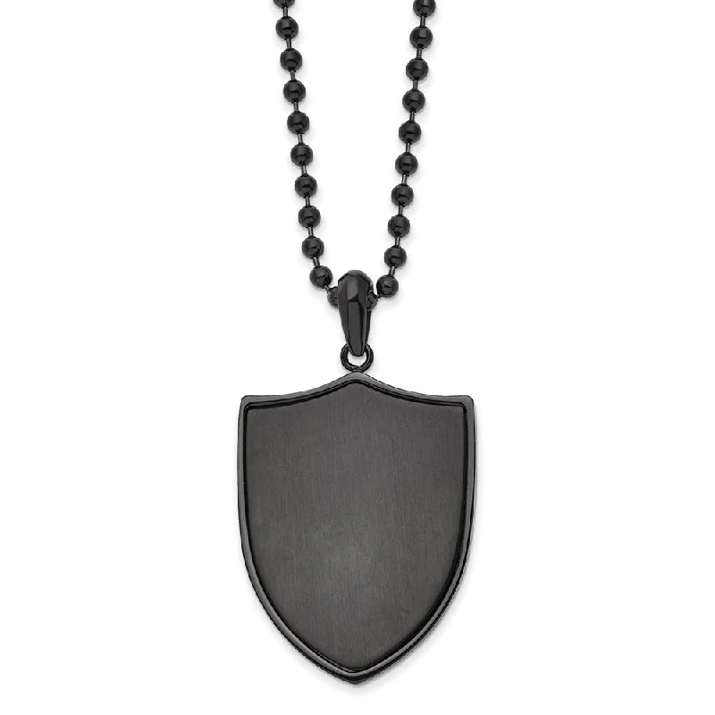 Flowing arc necklace-Black Plated Stainless Steel Brushed & Polished Shield Necklace, 22 In