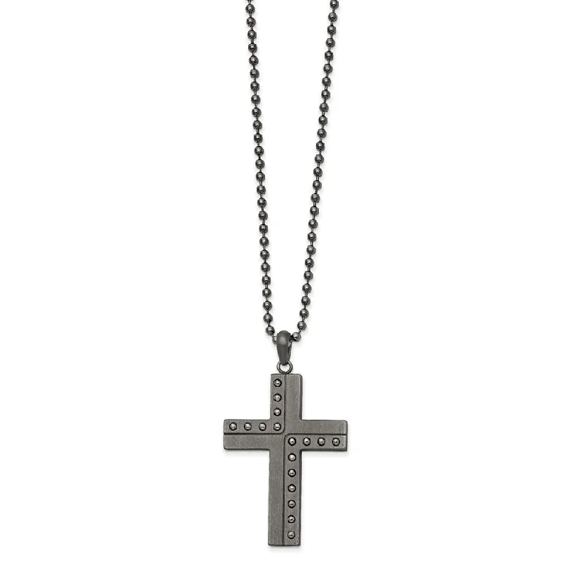 Braided necklace-Men's Gunmetal Plated Stainless Steel Beaded Cross Necklace, 22 Inch