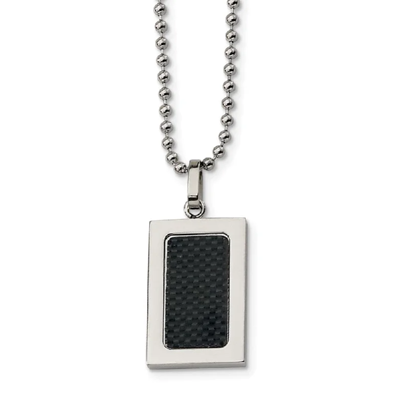 Soft curve necklace-Men's Stainless Steel Black Carbon Fiber Rectangular Necklace 22 Inch