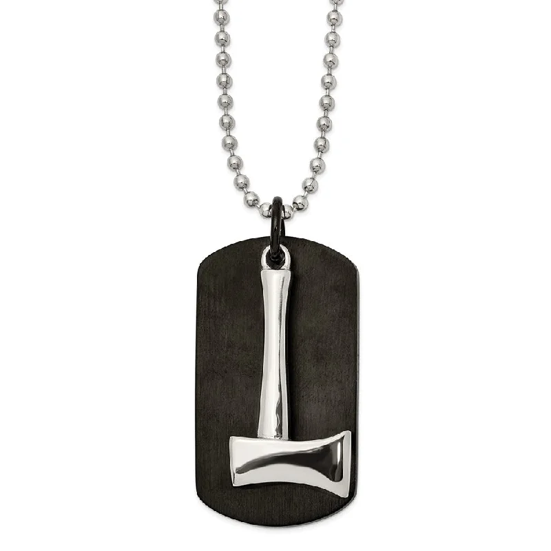 Wild pearl necklace-Men's Stainless Steel & Black Plated Axe & Dog Tag Necklace, 24 Inch