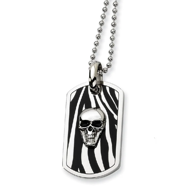 Angled stone necklace-Men's Stainless Steel Enameled Skull Dog Tag Necklace