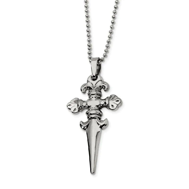 Classic emerald necklace-Men's Stainless Steel Fleur de lis Dagger Necklace