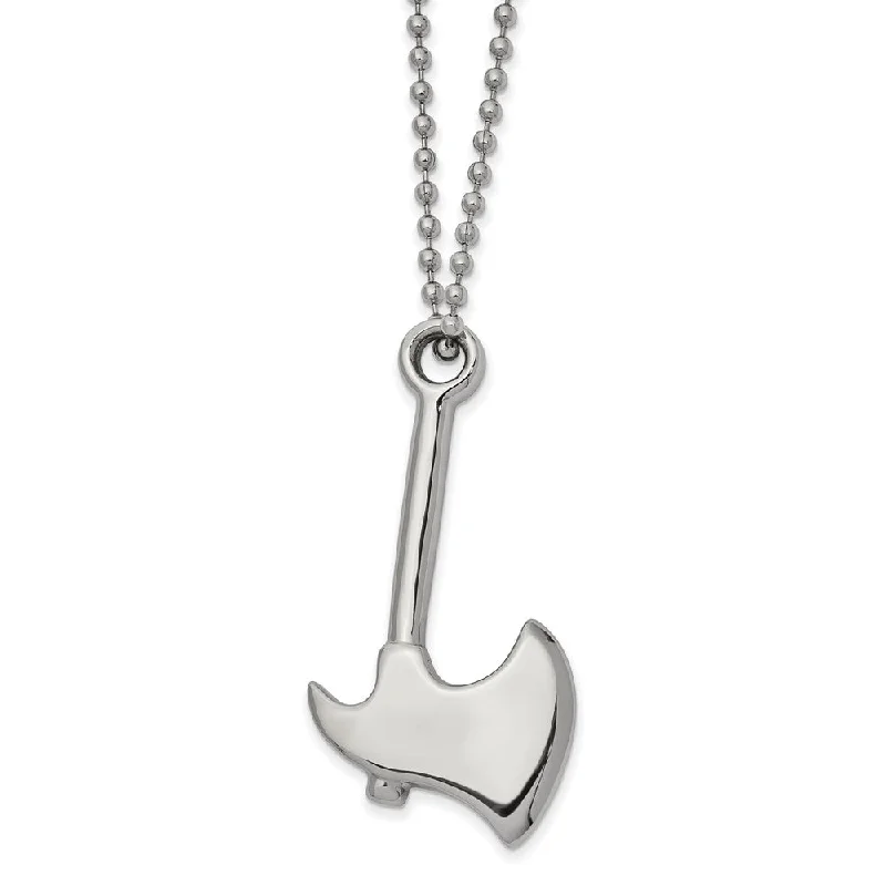 Stamped gem necklace-Men's Stainless Steel Large 3D Hatchet Necklace, 22 Inch