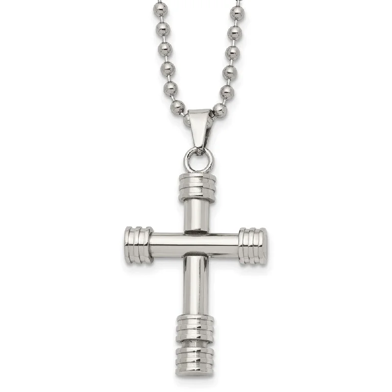 Subtle arc necklace-Men's Stainless Steel Polished Fancy Tube Cross Necklace, 22 Inch