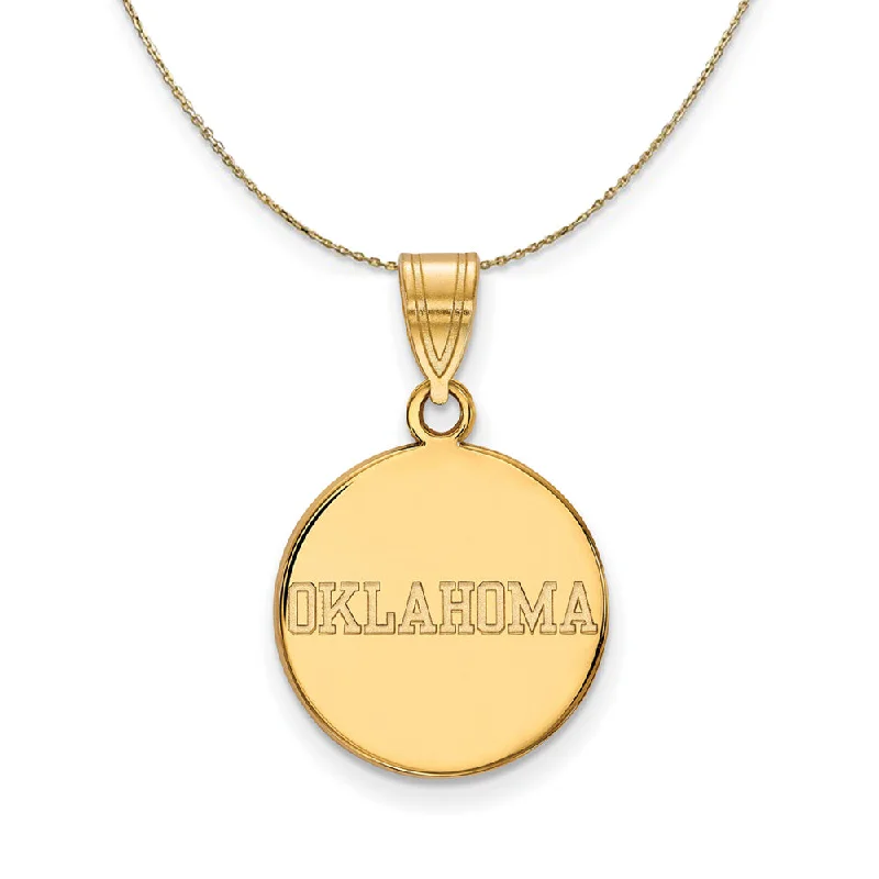 Piled birthstone necklace-14k Yellow Gold U. of Oklahoma Medium Disc Necklace