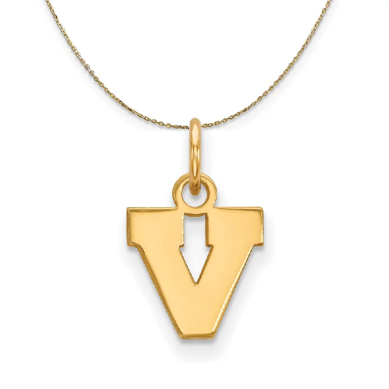 14k Yellow Gold U. of Virginia XS (Tiny) Initial V Necklace