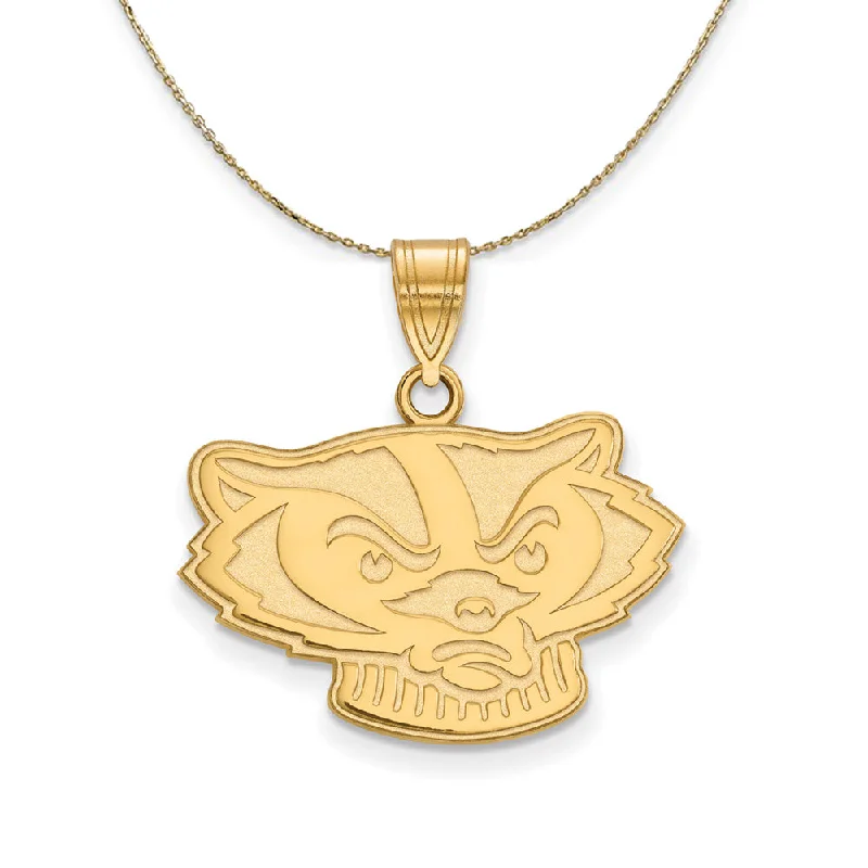 Heavy gold necklace-14k Yellow Gold U. of Wisconsin Medium Badgers Necklace