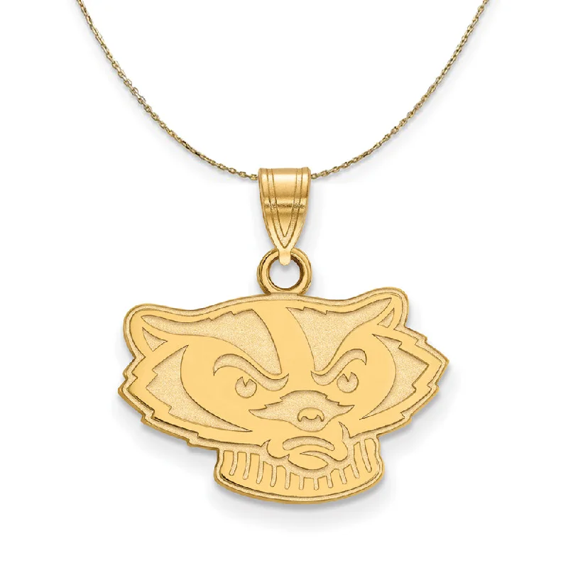 Satin titanium necklace-14k Yellow Gold U. of Wisconsin Small Badgers Necklace