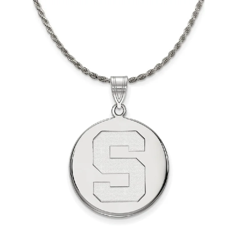 Sterling Silver Michigan State Large Initial S Disc Necklace