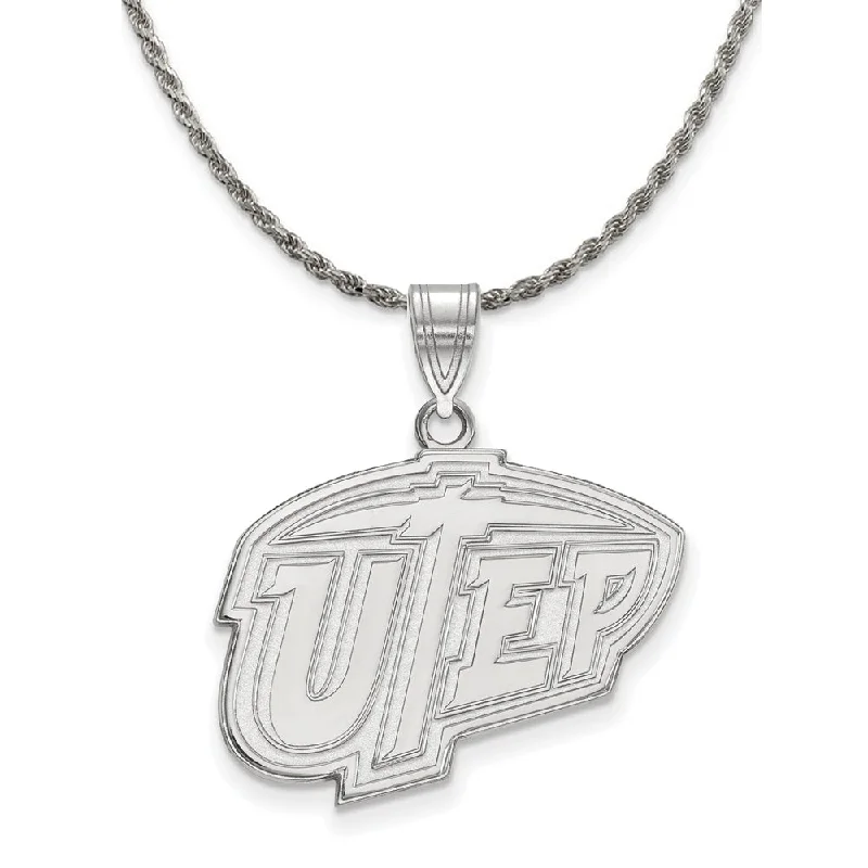 Offset stone necklace-Sterling Silver U. of Texas at El Paso Large Necklace