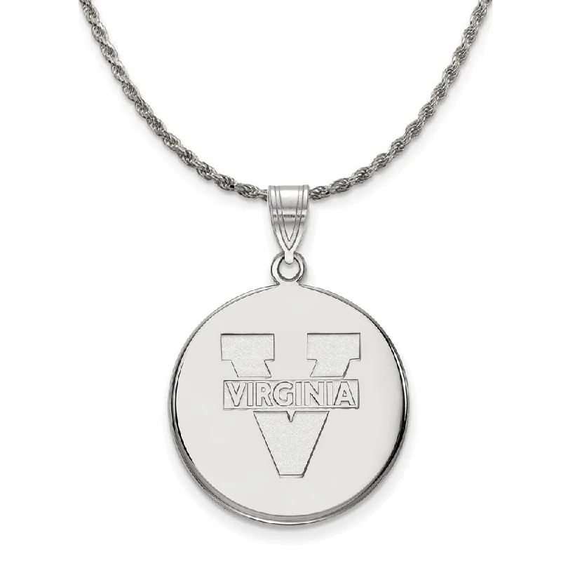 Sterling Silver U. of Virginia Large 'V' Logo Disc Necklace