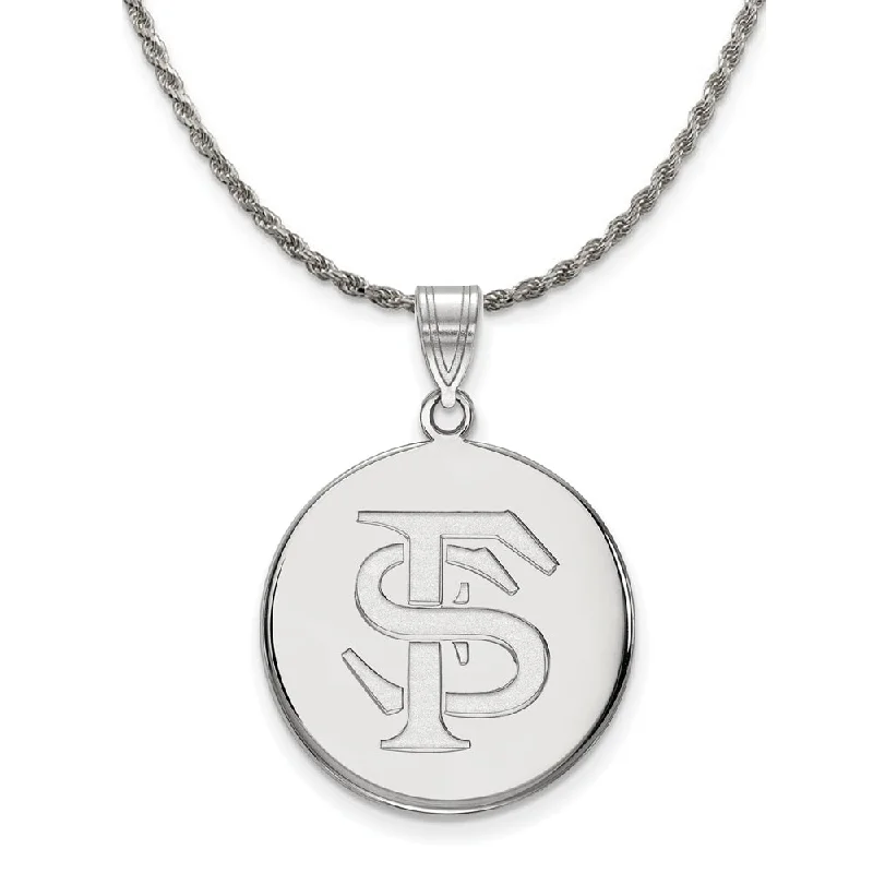 Sterling Silver Florida State Large 'FS' Disc Necklace