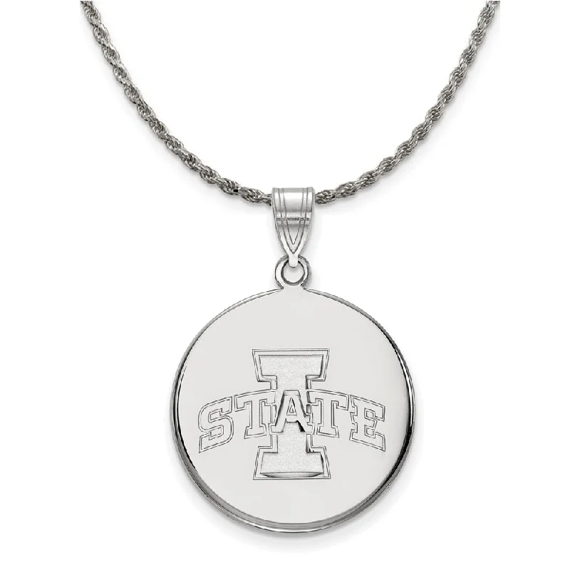 Summit gem necklace-Sterling Silver Iowa State Large Disc Pendant Necklace