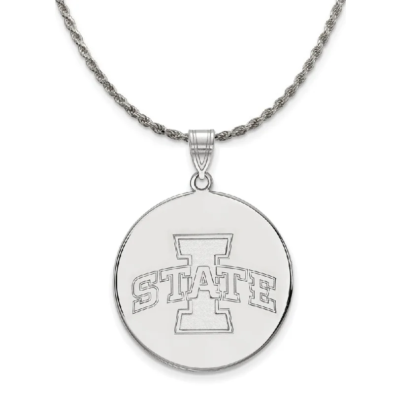 Sterling Silver Iowa State XL Disc Pendant Necklace