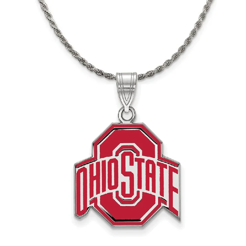 Sterling Silver Ohio State Lg Logo Enamel Necklace