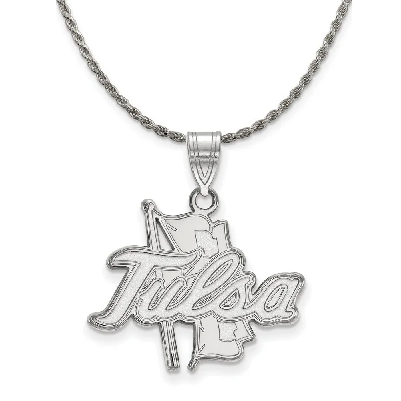 Nonagonal pendant necklace-Sterling Silver The U. of Tulsa Large Script Logo Necklace