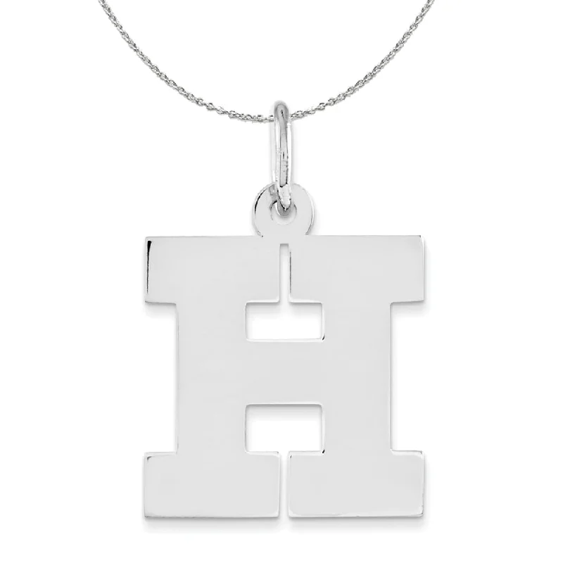 Flowing arc necklace-Silver Amanda Collection Medium Block Style Initial H Necklace