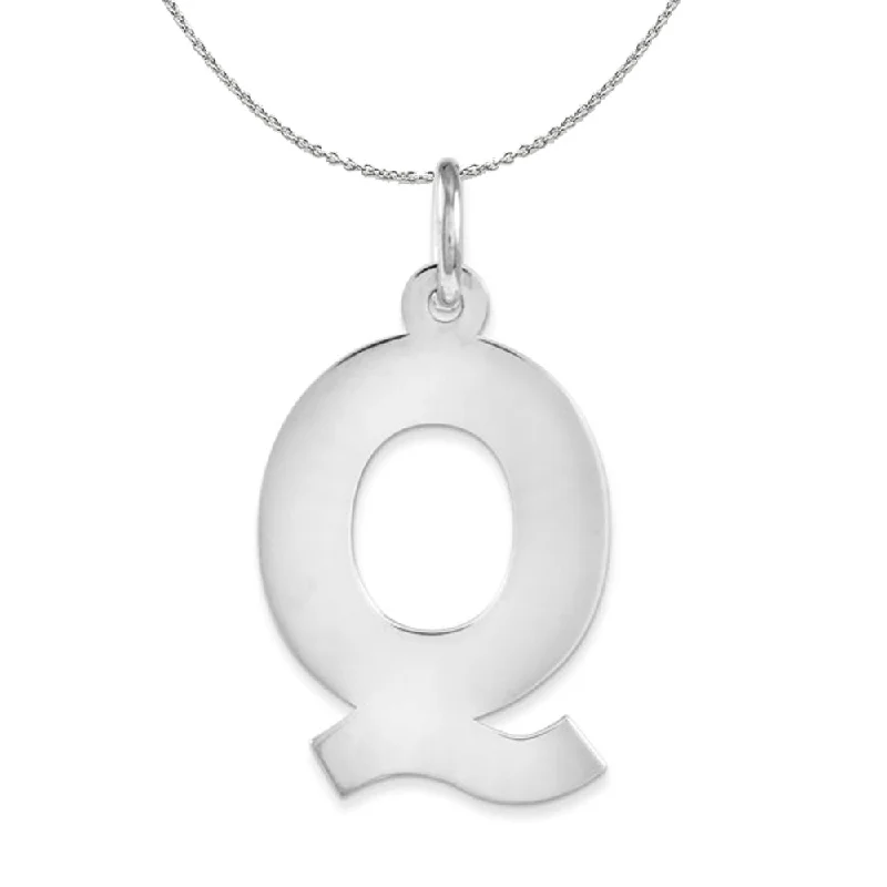 Rounded stone necklace-Silver Amanda Collection Medium Block Style Initial Q Necklace