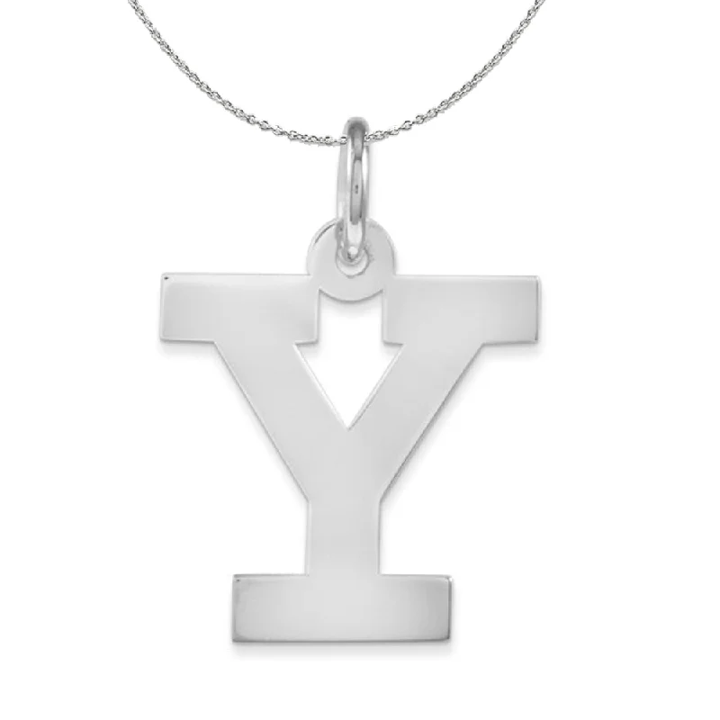 Raised-tier necklace-Silver Amanda Collection Medium Block Style Initial Y Necklace